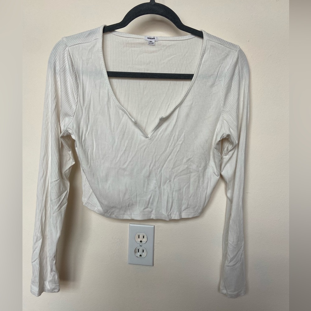 Garage cropped white long sleeve
